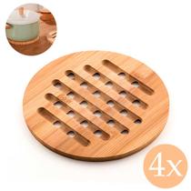 Jogo 4 descanso de panelas redondo grande travessa formas suporte protetor mesa cozinha apoio bambu
