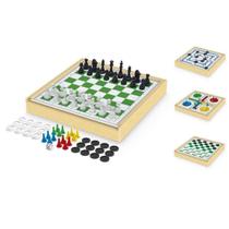 Jogo 4 Em 1 Com Damas, Ludo, Trilha, Xadrez, Em Madeira MDF Com Estojo - Junges
