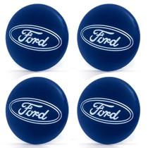 Jogo 4 Emblema Adesivo Calota Ford Azul Resinado - 48mm