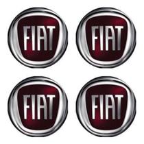 Jogo 4 Emblema para Calota 48mm Modelo Fiat Vermelho com Prata