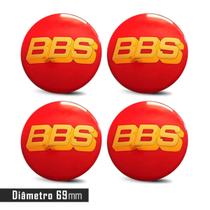 Jogo 4 Emblema Roda BBS Vermelho Com Dourado 69mm