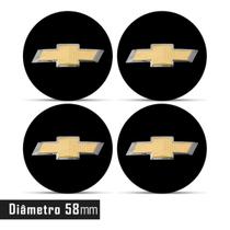 Jogo 4 Emblema Roda Chevrolet 3D Preto 58mm.