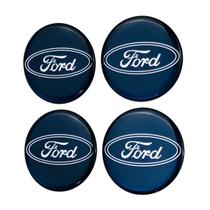 Jogo 4 emblemas resinados centro calota 48mm ford azul