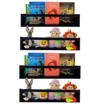 Jogo 4 Estantes Para Livros e Brinquedos Criança Nicho Pelúcia Bonecos Mdf Preto 55cm
