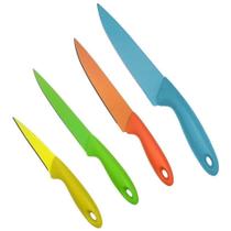 Jogo 4 Facas Coloridas Cozinha Aço Inox