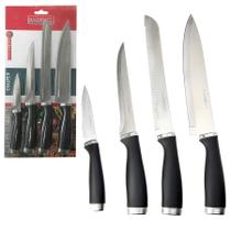 Jogo 4 Facas Couper Preto Inox Cozinha Pão Churrasco Legumes