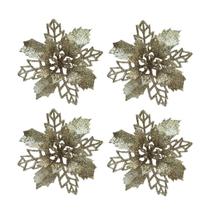 Jogo 4 Flores Bico de Papagaio Champanhe Natal Pick Glitter 9cm com Presilha - Magizi - Yangzi