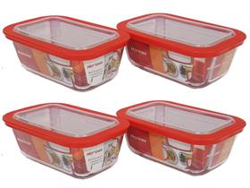 Jogo 4 Forma Retangular C/ Tampa Plástica Marinex 750ml