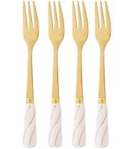 Jogo 4 Garfos Aço Inox Para Aperitivo Dourado Com Cabo Cerâmica Branco