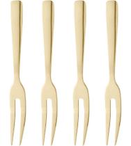 Jogo 4 Garfos De Aço Inox Para Aperitivo Dourado