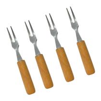 Jogo 4 Garfos Inox Cabo Madeira P/Fondue Petisco Queijo