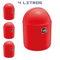 Jogo 4 Lixeiras com Tampa p Pia Cozinha Gourmet Vermelho 4L