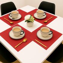 Jogo 4 Lugar Americano Retangular Mesa PVC Vermelho Executivo 30x45cm Em Casa Tem