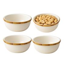 Jogo 4 Mini Bowl Molheira de Cerâmica Branco com Borda de Bambu Scalla 100ml