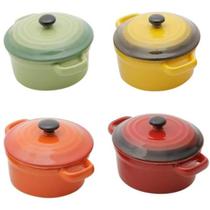 Jogo 4 Mini Panelas 150ml Porcelana com Tampa Coloridas 13x8cm Wolff Caçarolas Jogo 4 Mini Panelas 150ml Porcelana com Tampa Coloridas 13x8cm Wolff Caçarolas