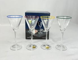 Jogo 4 Mini Taças Cristal Bohemia Plaline 90ml Drinks Filado Colorido