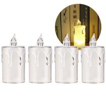 Jogo 4 Mini Velas Eletrônica Cristal LED Branco Quente 7,7cm - Art Christmas