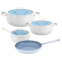 Jogo 4 Panela De Indução Berlim Cerâmica Antiaderente C/ Tampa Vidro