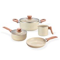 jogo 4 panelas antiaderentes de ceramica e aluminio bege - oikos