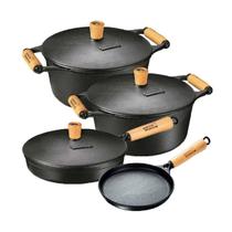 Jogo 4 Pçs 2 Caçarola Ferro E 2 Frigideira C/ Tampa De Ferro