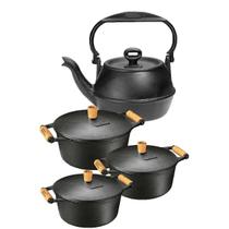 Jogo 4 Pçs 3 Caçarolas E 1 Chaleira De Ferro - Panela Mineira