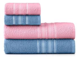 Jogo 4 Pçs Toalha Banho E Rosto Escala Teka Felpu ul / Ros Jogo 4 Pçs Toalha Banho E Rosto Escala Teka Felpu ul / Ros