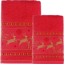 Jogo 4 Pçs Toalha De Banho E Rosto Feliz Natal 90% Algodão 400g/m² Vermelho Jogo 4 Pçs Toalha De Banho E Rosto Feliz Natal 90% Algodão 400g/m² Vermelho