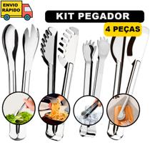 Jogo 4 Pegadores De Gelo Bar Drinks Em Inox Kit Garfo Pegador Salada E Universal E Massa E Gelo De F