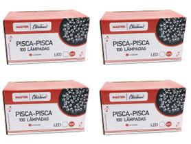 Jogo 4 Pisca Pisca 100 Lâmpadas LED Branco 8 Funções 127V Total 400 Lâmpadas - Master Christmas