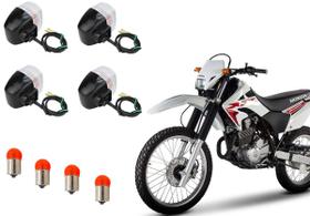 Jogo 4 Pisca Seta Sinaleira + Lâmpada Xr 200 Nxr 125 150 Bros Xr 250 Tornado Preto Lente Cristal