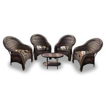Jogo 4 Poltronas + 1 Mesa Fibra Sintética Tecido Revieira Marrom Jogo 4 Poltronas + 1 Mesa Fibra Sintética Tecido Revieira Marrom