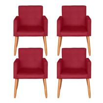 Jogo 4 Poltronas Decorativa para Sala de Estar Recepção Pés de Madeira Tecido Suede