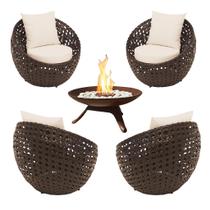 Jogo 4 Poltronas Duty Fibra Sintética + Lareira Portátil Área Externa Interna