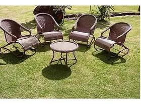 Jogo 4 Poltronas E Mesinha Vime Fibra Sintetica Jardim Sala
