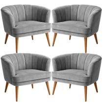 Jogo 4 Poltronas Moderna para Sala de Estar Macia Tecido Veludo Reforçado Ergonômica Pés de Madeira Jogo 4 Poltronas Moderna para Sala de Estar Macia Tecido Veludo Reforçado Ergonômica Pés de Madeira