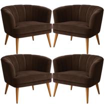 Jogo 4 Poltronas Moderna para Sala de Estar Macia Tecido Veludo Reforçado Ergonômica Pés de Madeira