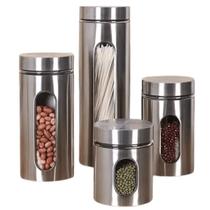 Jogo 4 Pote de Vidro e Inox redondo com visor Mantimento