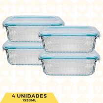 Jogo 4 Pote Grande 1520ML Ondulado Vidro Resistente AirFryer