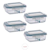 Jogo 4 Potes 1040ml com Divisória Vidro Hermético Vedação