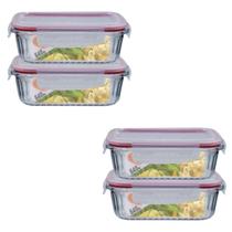 Jogo 4 Potes 640ml Hermético Anel Vedação Canelado