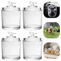 Jogo 4 Potes De Cristal Wolff Com Tampa Bird 10,5x10,5x14,5cm Mesa Posta Luxo