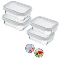 Jogo 4 Potes de Vidro 640ml Hermético Marmita Tampa 4 Travas