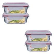 Jogo 4 Potes De Vidro Hermético Marmita Canelado 370ml