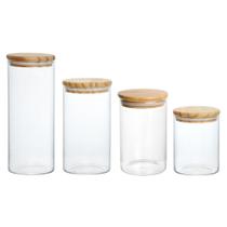 Jogo 4 potes herméticos em vidro borossilicato tampa de bambu liege