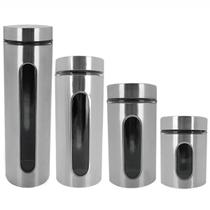 Jogo 4 Potes Mantimentos Inox com Visor Vítreo 9074 - Mimo Style