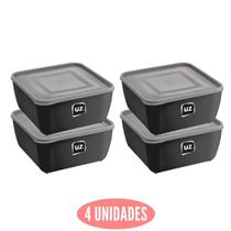 Jogo 4 potes Preto Quadrado 500 ml Tampa Boa Vedação