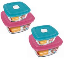 Jogo 4 Potes Quadrado Vidro Temperado 500ml 1L Marinex Nadir