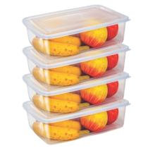 Jogo 4 Potes Retangular 2,8 Litros Transparente Tampa Hermética Kit Presídio 4 Potes 2800ml