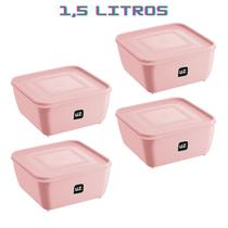 Jogo 4 Potes Rosa Quadrado 1,5L Linha Gourmet Marmita