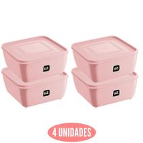 Jogo 4 potes Rosa Quadrado 5 L Tampa Boa Vedação Jogo 4 potes Rosa Quadrado 5 L Tampa Boa Vedação